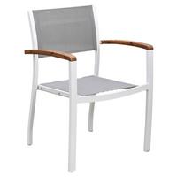Gartensessel stapelbar Naxos Holz, Metall, Textil - Naturfarben/Weiß, MODERN, Holz/Textil (59/85/56cm) - Gardenson