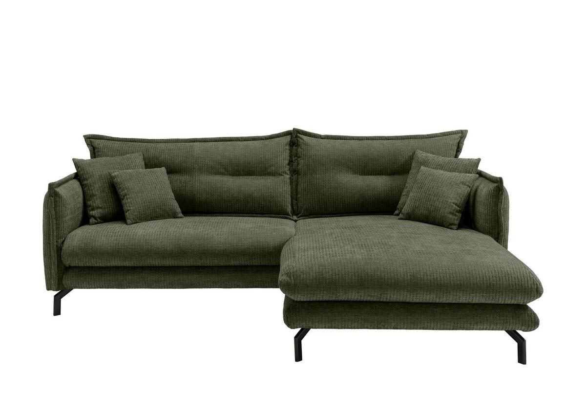 Ecksofa Lava Olivegrün S: 255x180 cm - Schwarz/Olivgrün, Design, Textil (255/180cm) - Livetastic