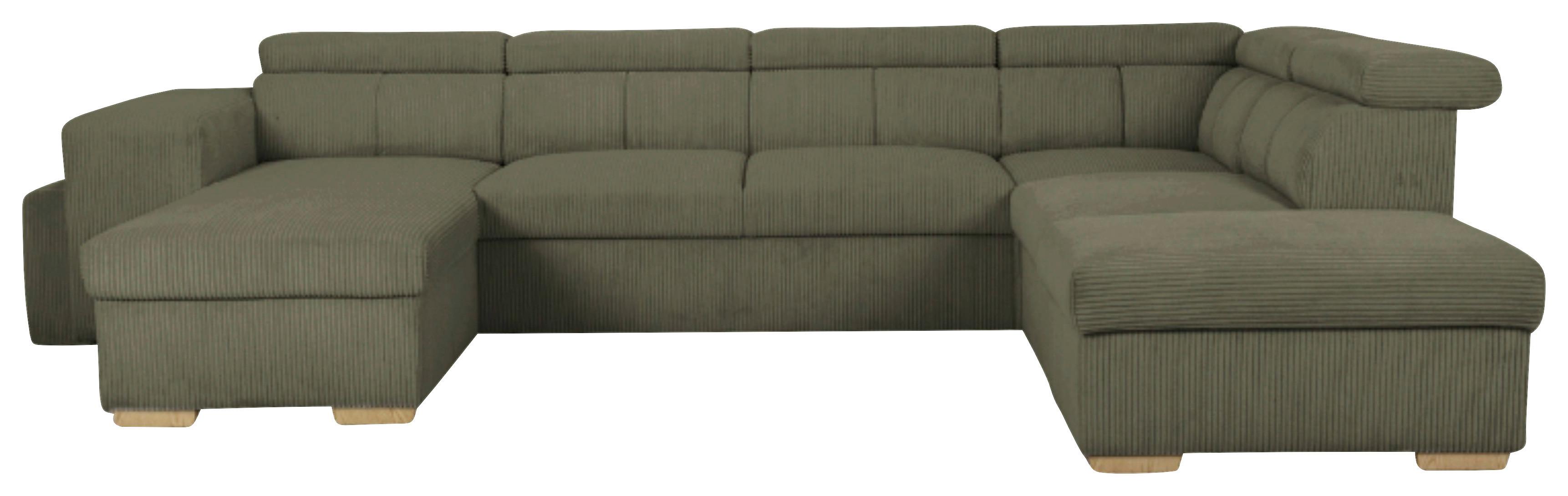 Schlafsofa mit Bettkasten Sirius XL, olivgrün, 219cx334m - Eichefarben/Olivgrün, KONVENTIONELL, Holz/Holzwerkstoff
