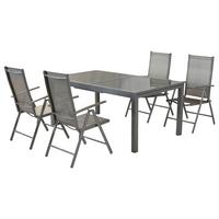 Gartenmöbel Set 5-tlg. Amalfi Aus Metall/textil - Silberfarben/Braun, MODERN, Textil/Metall - Gardenson