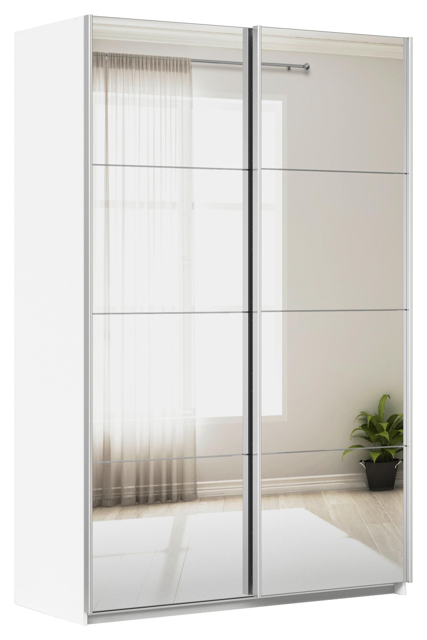 Schwebetürenschrank Mit Spiegel B: 136cm Feldkirch - Silberfarben/Weiß, MODERN, Glas/Holzwerkstoff (136/210/62cm)