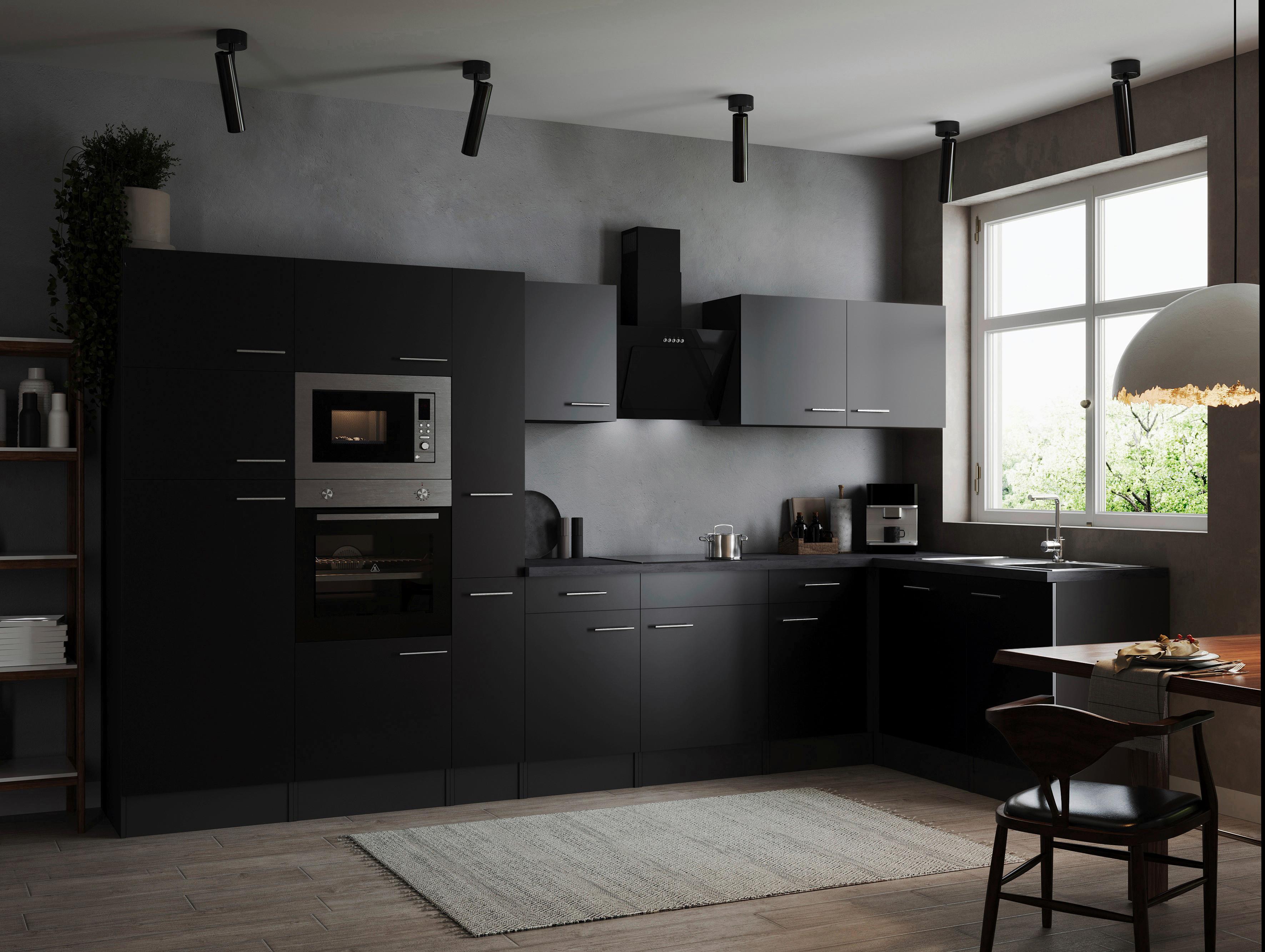 Eckküche Oliver Grau, Schwarz S: 370x172 Cm - Schwarz/Grau, Design, Holzwerkstoff (370/172cm) - Respekta