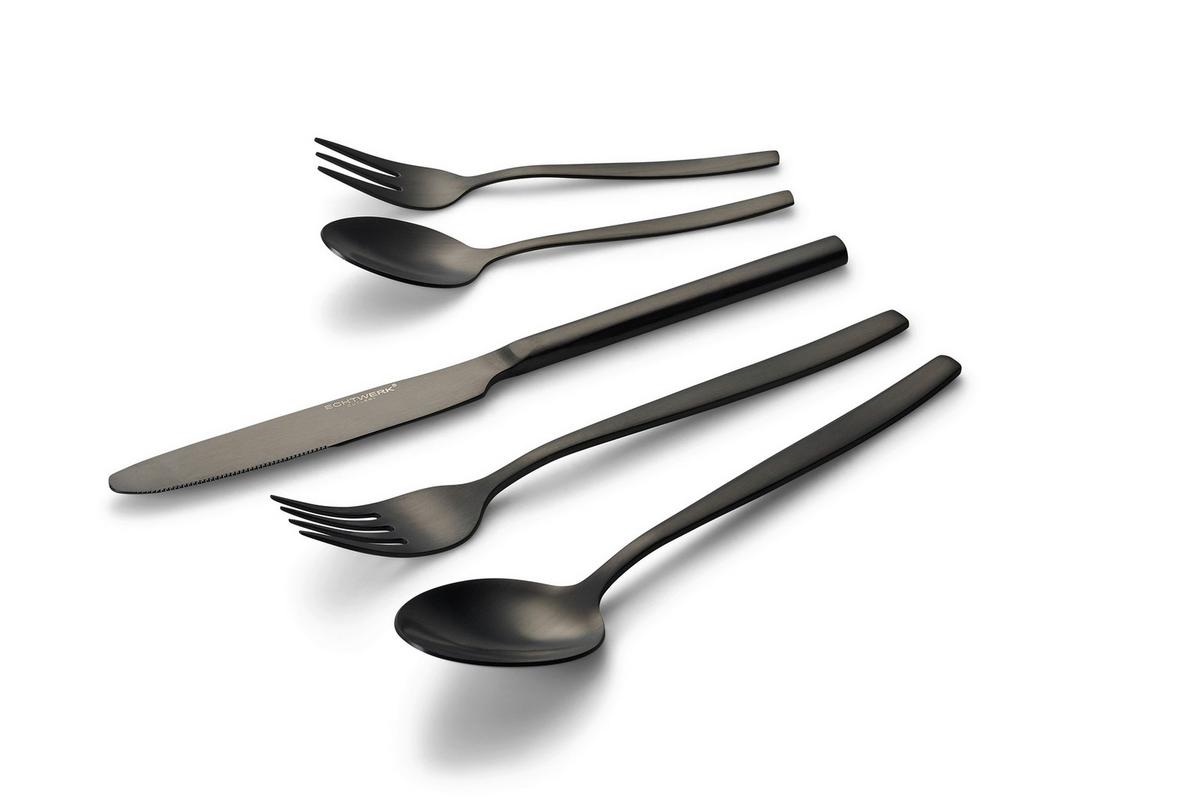Echtwerk Tafelbesteckset Edelstahl; Schwarz, 30-Teilig - Schwarz, Basics, Metall (1,22kg) - Echtwerk