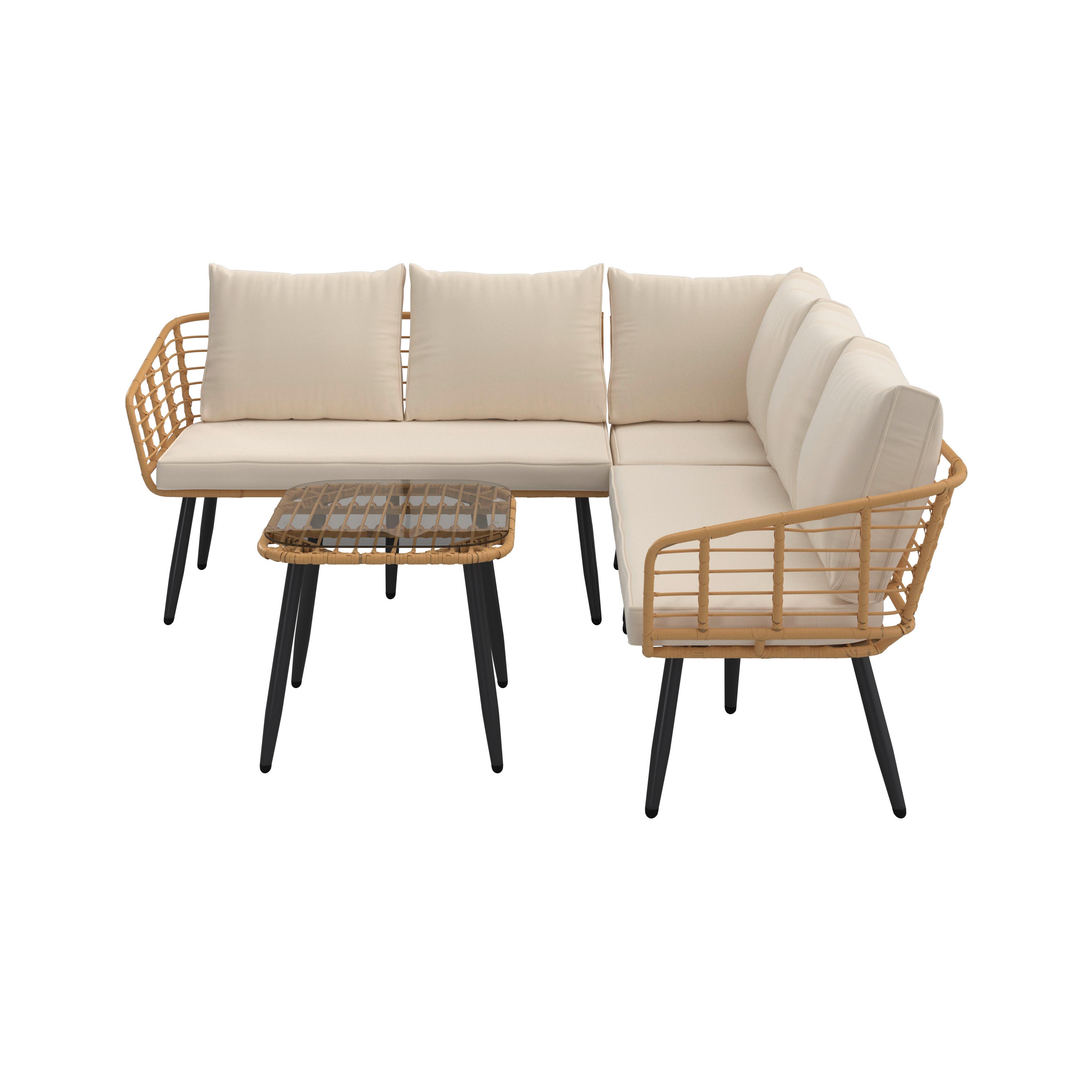 Loungegarnitur Poros - Naturfarben/Grau, MODERN, Glas/Kunststoff (122/65cm) - Beldano