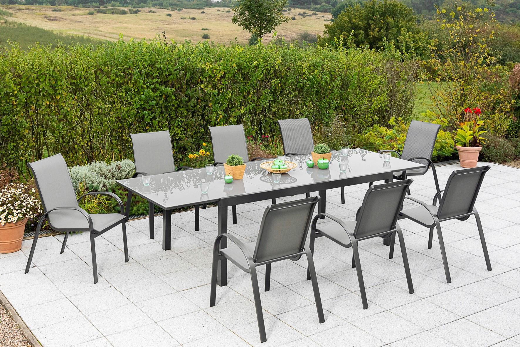 Gartengarnitur für 8 Personen Amalfi Metall Tisch ausziehbar - Silberfarben/Graphitfarben, MODERN, Textil/Metall - Gardenson