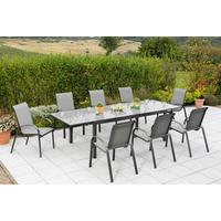 Gartengarnitur für 8 Personen Amalfi Metall Tisch ausziehbar - Silberfarben/Graphitfarben, MODERN, Textil/Metall - Gardenson