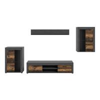 Wohnwand Jam Grau/Naturfarben B: 310 cm - Schwarz/Naturfarben, Design, Glas/Holzwerkstoff (310/169/35cm) - MID.YOU