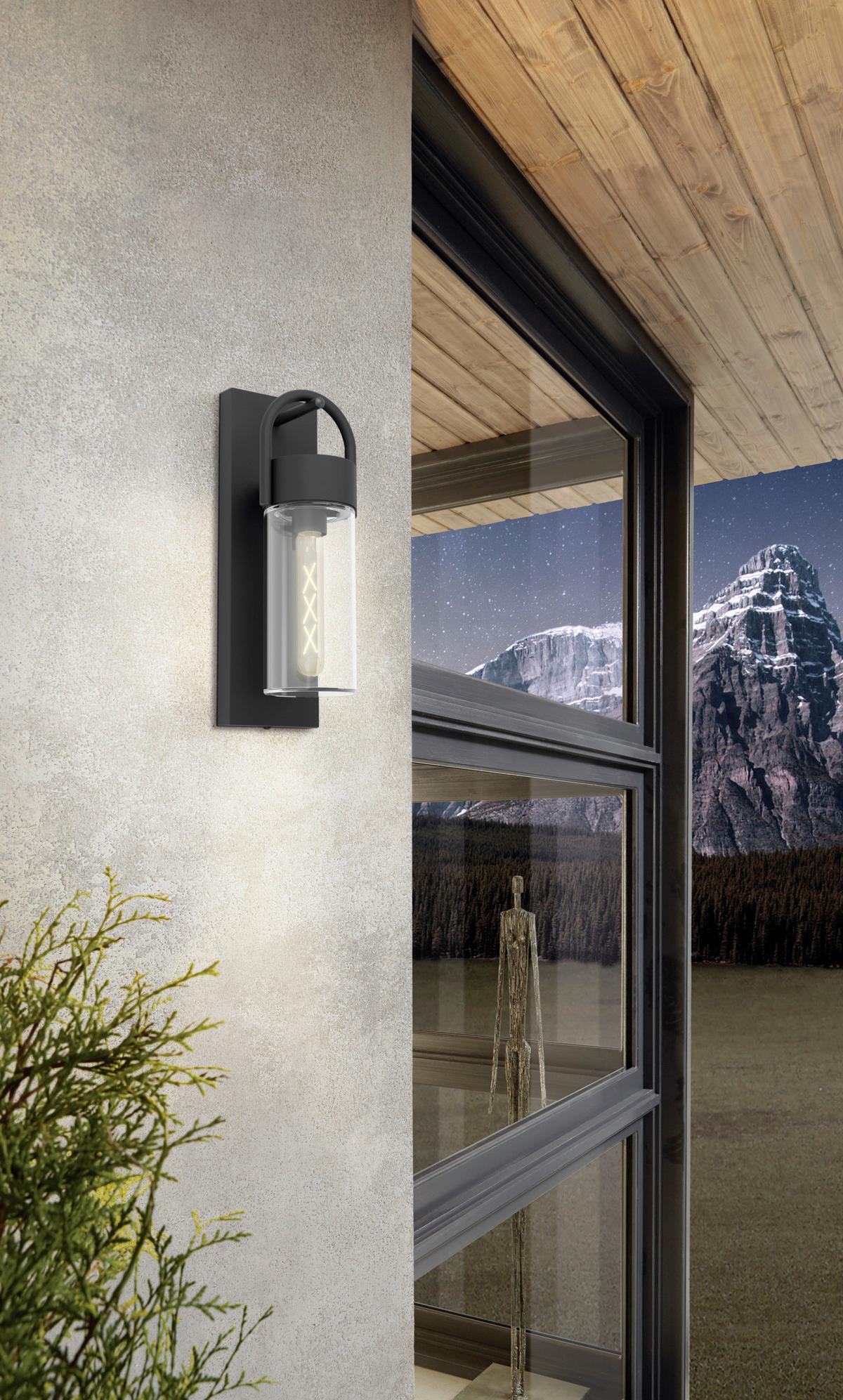 Außenwandleuchte Carraro 60W Metall Glas, Wandmontage - Klar/Schwarz, KONVENTIONELL, Glas/Metall (11,5cm) - Eglo