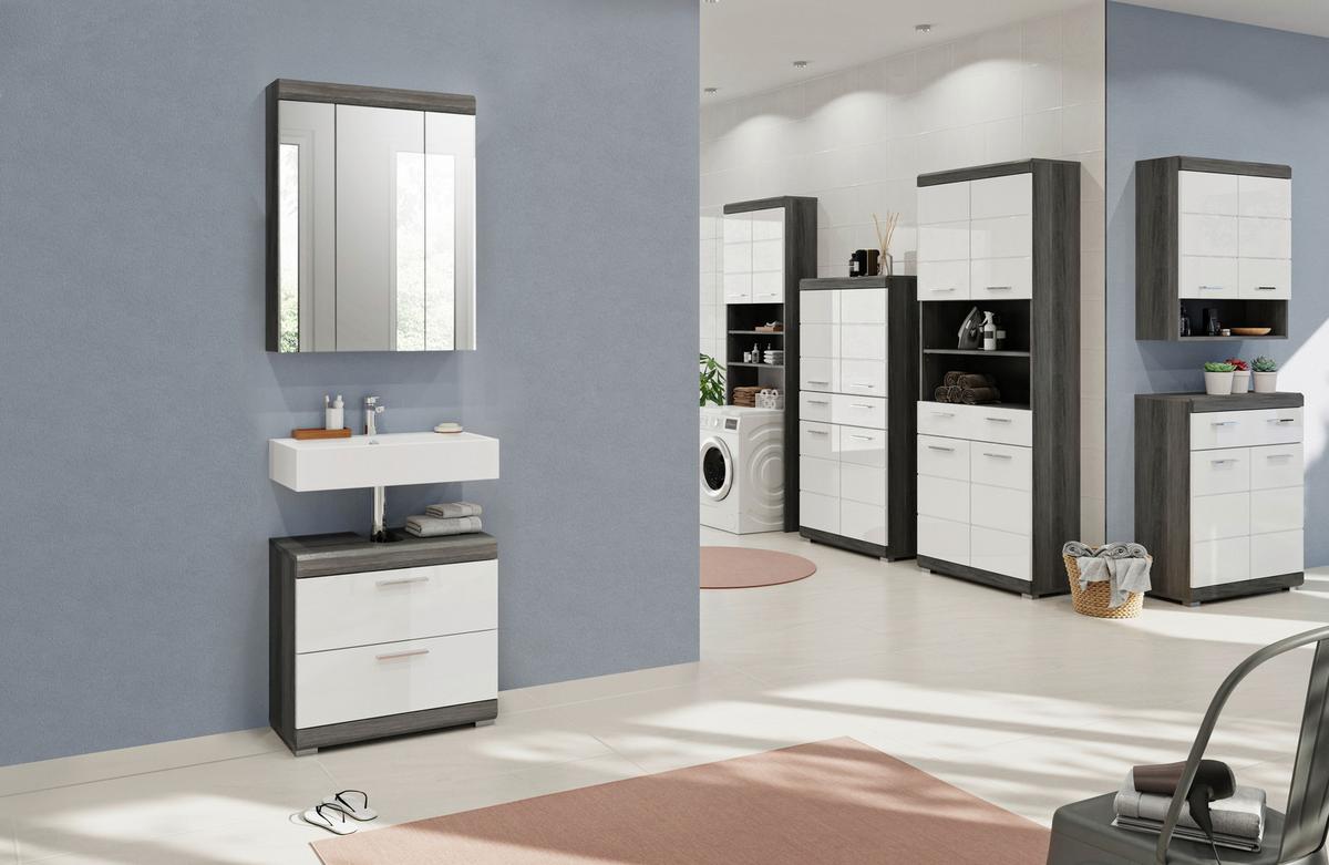 Badezimmer Scout - Weiß Hochglanz/Grau, MODERN, Holzwerkstoff (60cm) - MID.YOU