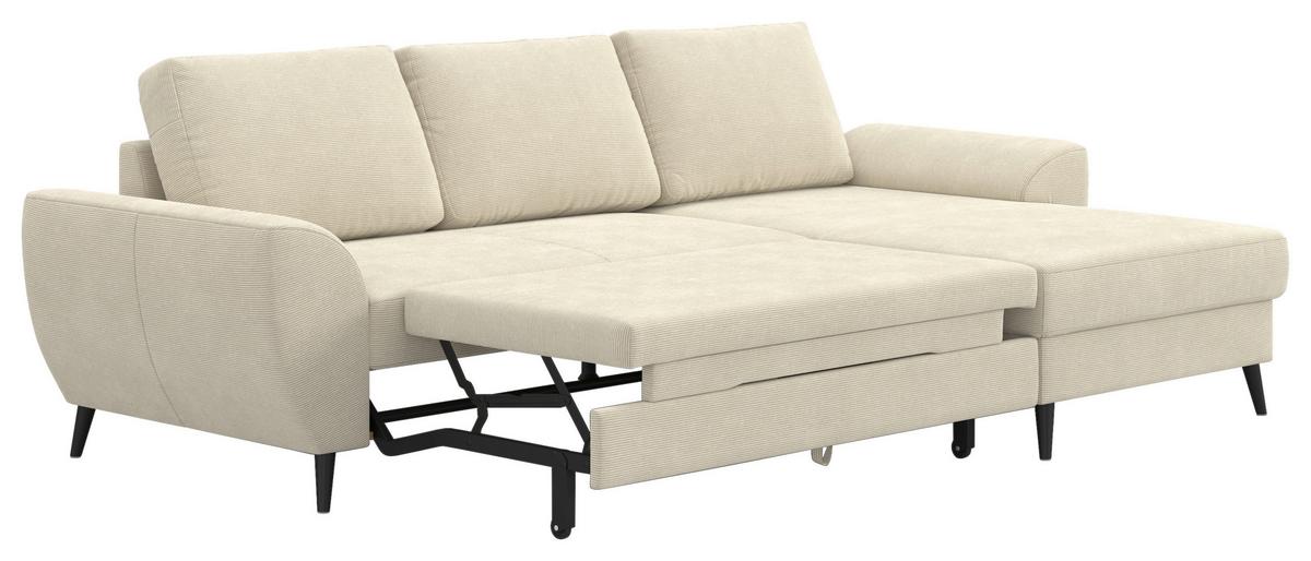 Ecksofa mit Bettfunktion Terra Cord beige, B: 255cm - Beige/Schwarz, Trend, Textil (255/154cm) - MID.YOU