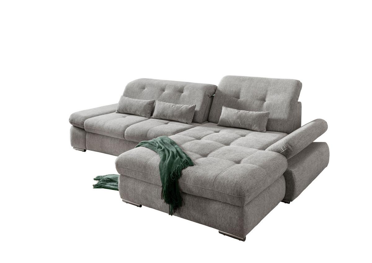 Ecksofa Mit Schlaffunktion Dalida Silberfarben Chenille - Chromfarben/Silberfarben, Design, Textil (300/196cm) - Livetastic
