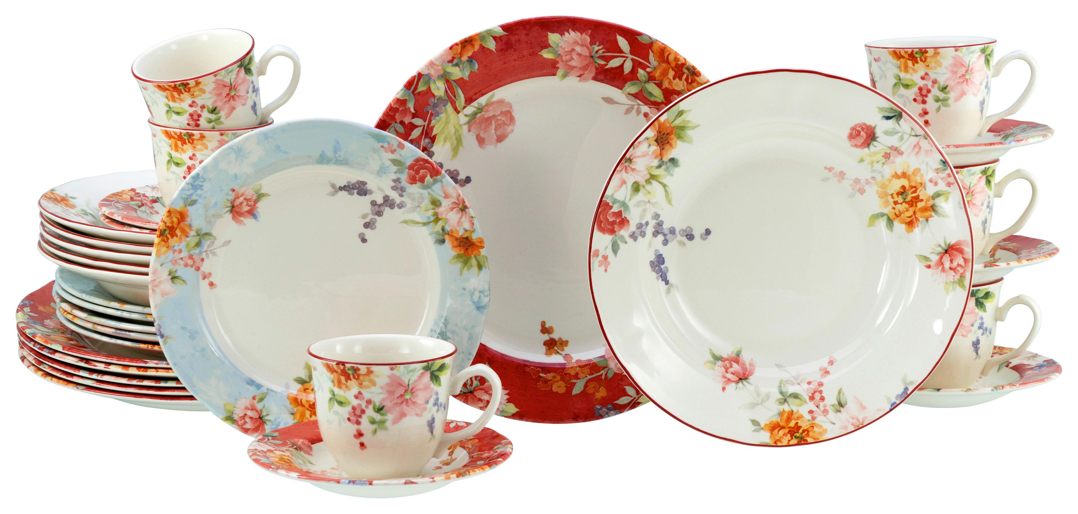 Kombiservice Crimson Keramik 6 Personen Geschirr Set - Multicolor, Basics, Keramik - Creatable