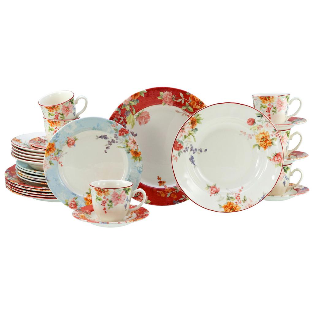 Kombiservice Crimson Keramik 6 Personen Geschirr Set