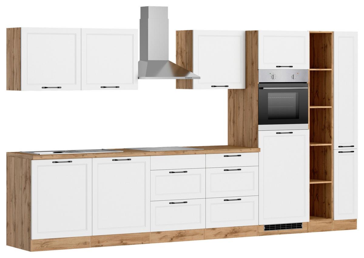 Küchenzeile Meran mit Geräten B: 360 cm Weiß/Eiche Dekor - Eiche Wotan/Weiß, LIFESTYLE, Holzwerkstoff (360cm) - Held