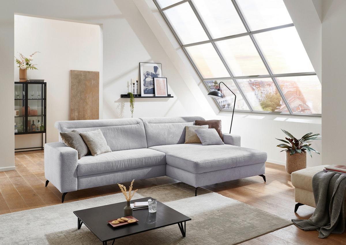 Ecksofa Bolero hellgrau m. Kopfteilverstellung 290x178 cm - Hellgrau/Schwarz, KONVENTIONELL, Textil (290/178cm) - Sit & More