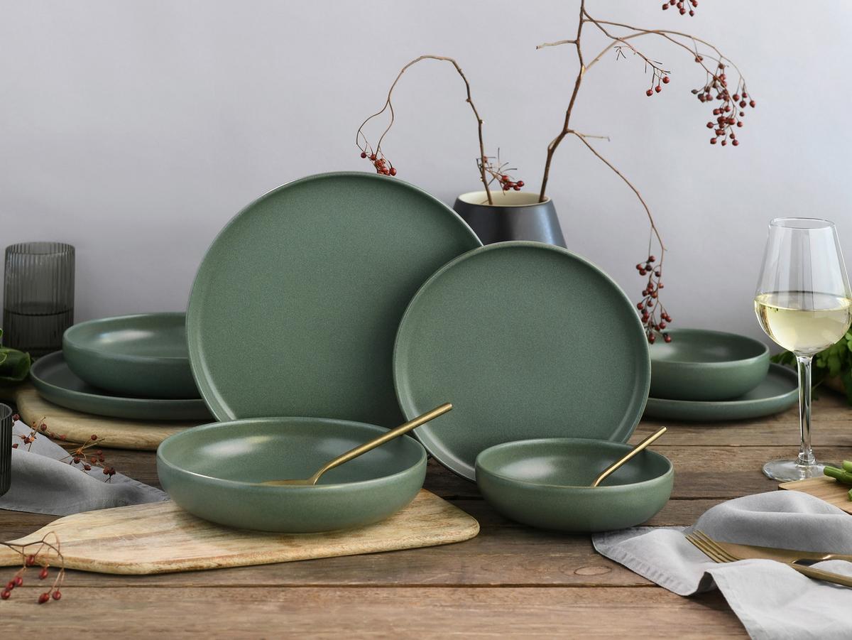 Tafelservice Uno Salbei Steinzeug, 8 -Teilig. - Salbeigrün, Basics, Keramik - Creatable