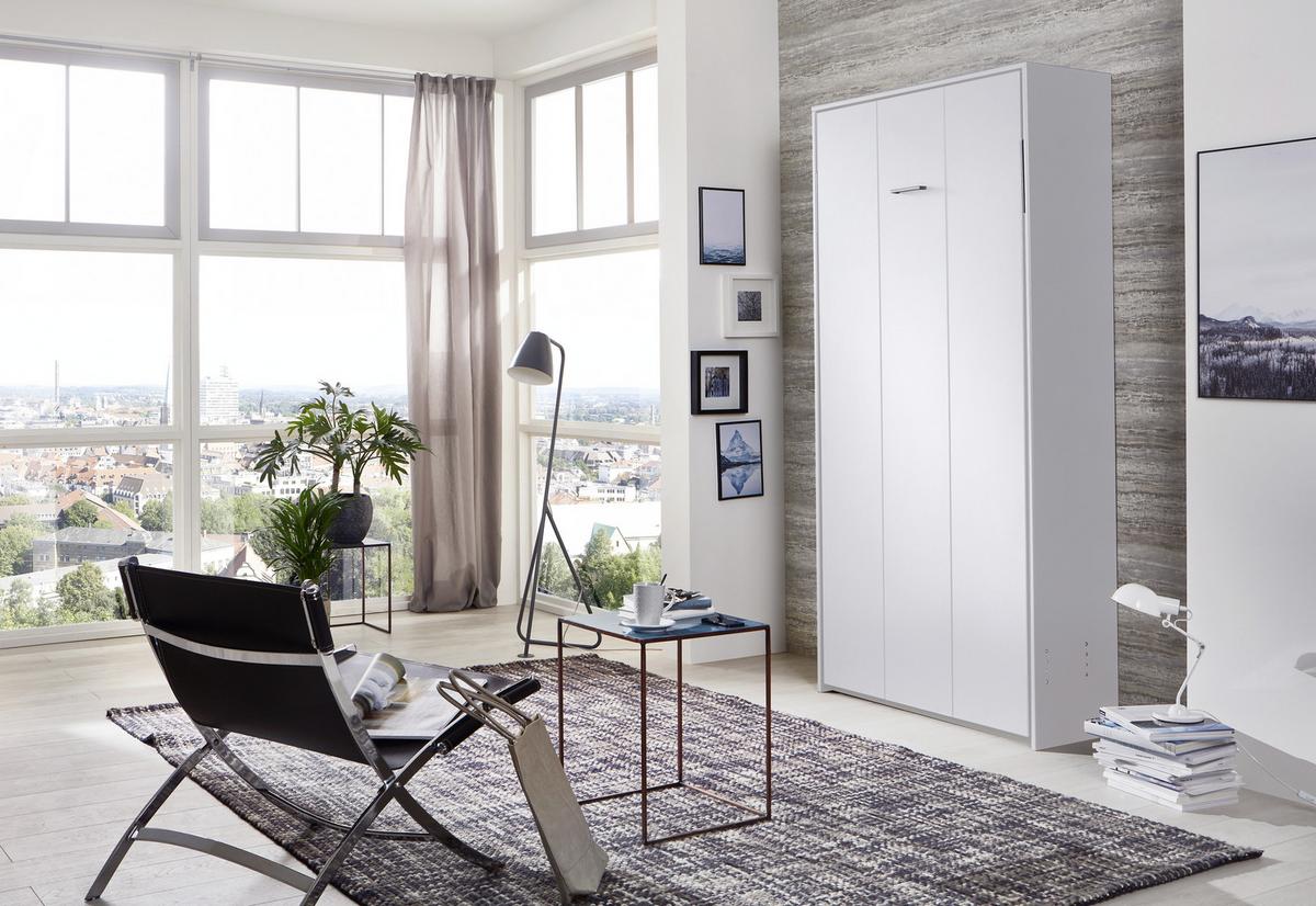 Schrankbett mit Lattenrost 90x200 Juist, Weiß - Weiß, KONVENTIONELL, Holz/Holzwerkstoff (90/200cm) - MID.YOU