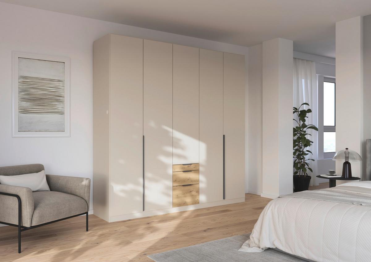 Drehtürenschrank mit Schubladen 226cm Alabama Super Champagner - Champagner/Eichefarben, MODERN, Holzwerkstoff (226/229/54cm)
