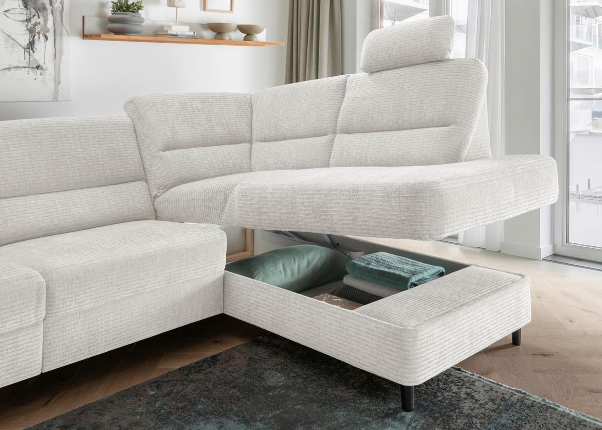 Ecksofa Cavoli Creme Relaxfunktion S: 266x190 Cm - Creme/Schwarz, MODERN, Textil (266/190cm) - Livetastic