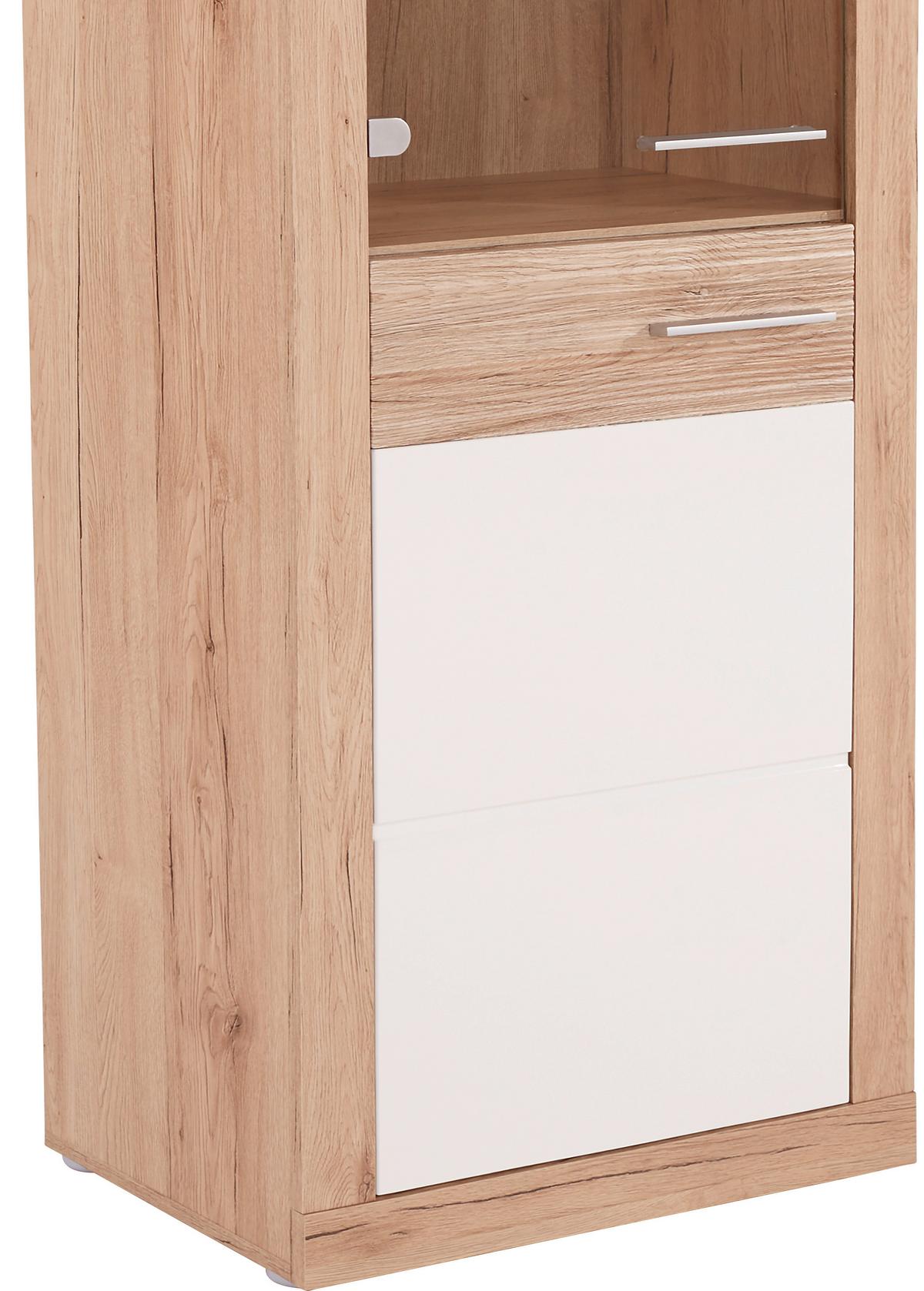 Vitrine Malta B: 63,9 cm inkl. Beleuchtung, Eiche Dekor/Weiß - Eichefarben/Schwarz, MODERN, Glas/Holzwerkstoff (63,9/196,6/34,9cm)