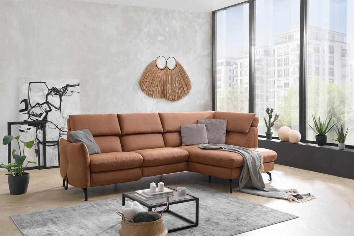 Ecksofa Henriette Cognac 274x160 cm - Cognac/Beige, MODERN, Textil (274/160cm)