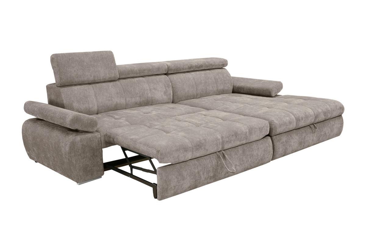 Rohová sedačka VEGAS, pravá, šedohnědá žinylka - barvy stříbra/šedohnědá, Design, dřevo/textil (294/173cm)