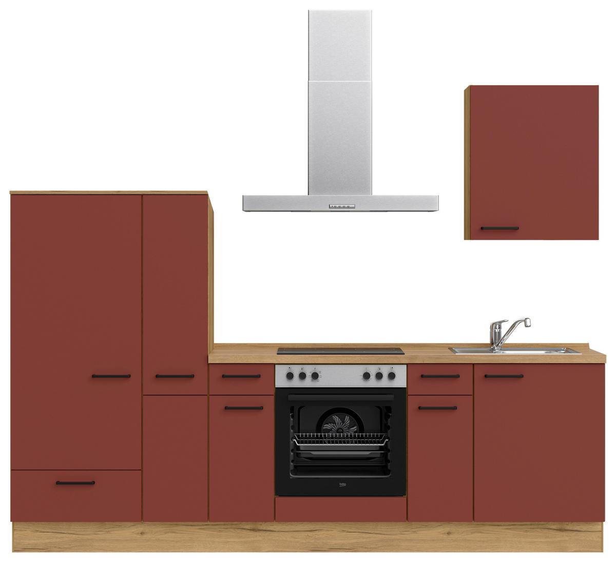 Küchenleerblock Easytouch Low-Line, L3 Links - Eichefarben/Rot, MODERN, Holzwerkstoff (270cm) - Nobilia