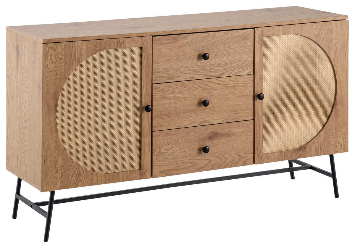 Sideboard Eichefarben B: 140 Cm - Eichefarben/Schwarz, Design, Holzwerkstoff (140/80/40cm) - MID.YOU