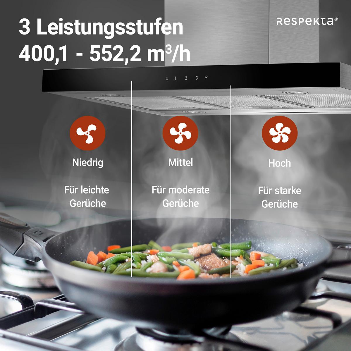 Dunstabzugshaube Respekta Cara Edelstahlfarben B: 89,5cm, Led - Edelstahlfarben, Trend, Kunststoff/Metall (89,5/65-114/60cm) - Respekta