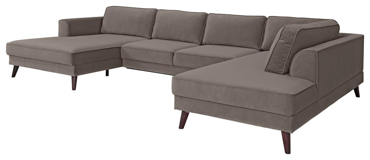 Wohnlandschaft Lumber Jack Taupe Velours - Taupe/Wengefarben, MODERN, Textil (169/348/201cm) - Trendmanufaktur