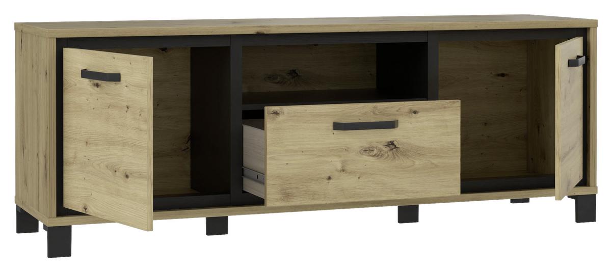 TV-Element Trondheim B: 158,4 cm Eiche Dekor/Schwarz - Eichefarben/Schwarz, Basics, Holzwerkstoff/Kunststoff (158,4/58,9/41,5cm) - Livetastic