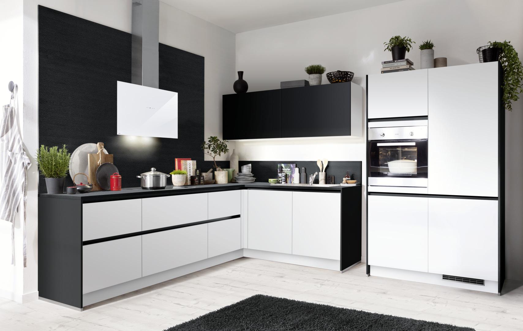 Einbauküche Moon Frei Planbar Modern, Grifflos - Schwarz/Weiß, MODERN, Holzwerkstoff - Express