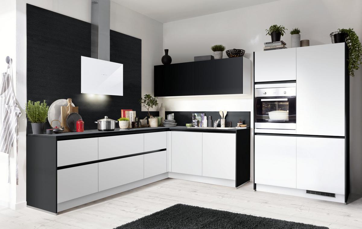 Einbauküche Moon Frei Planbar Modern, grifflos - Schwarz/Weiß, MODERN, Holzwerkstoff - Express