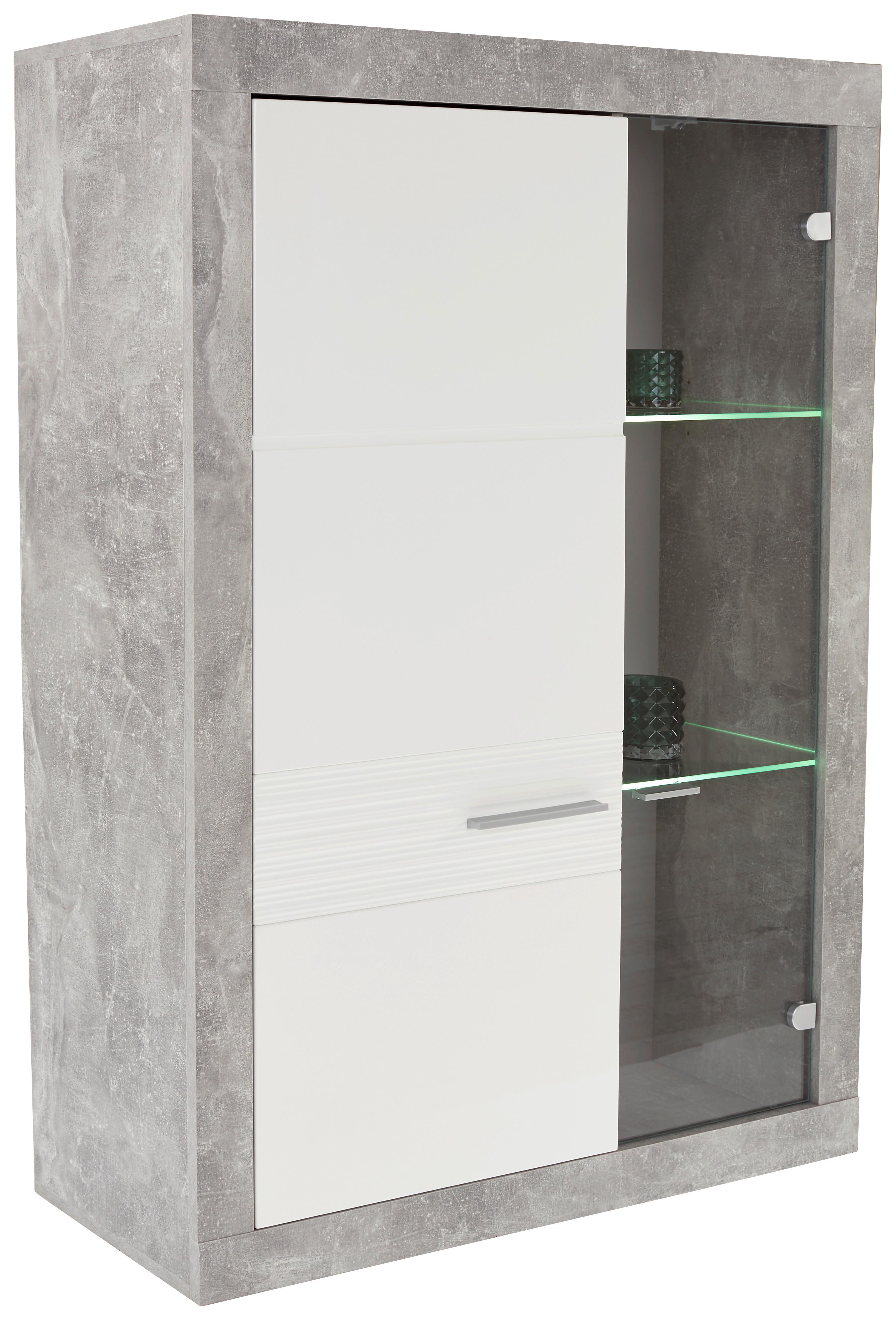 Vitrine Malta B: 96 cm mit Beleuchtung Betonoptik/Weiß