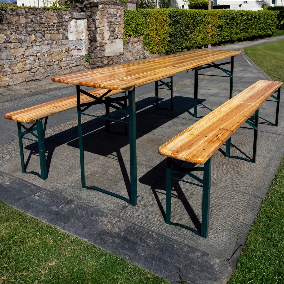 Biertischgarnitur 3-Tlg Holz/Metall - Basics, Holz/Metall (198/75/50cm)