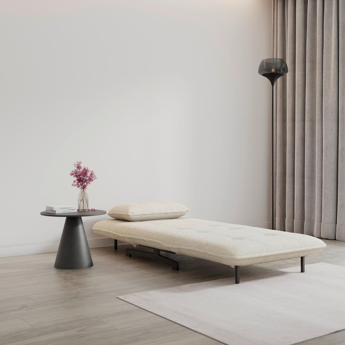 Rozkladacie kreslo LUNA, biele buklé, max.120 kg - čierna/biela, Modern, kov/textil (92/40/66cm) - Bessagi Home