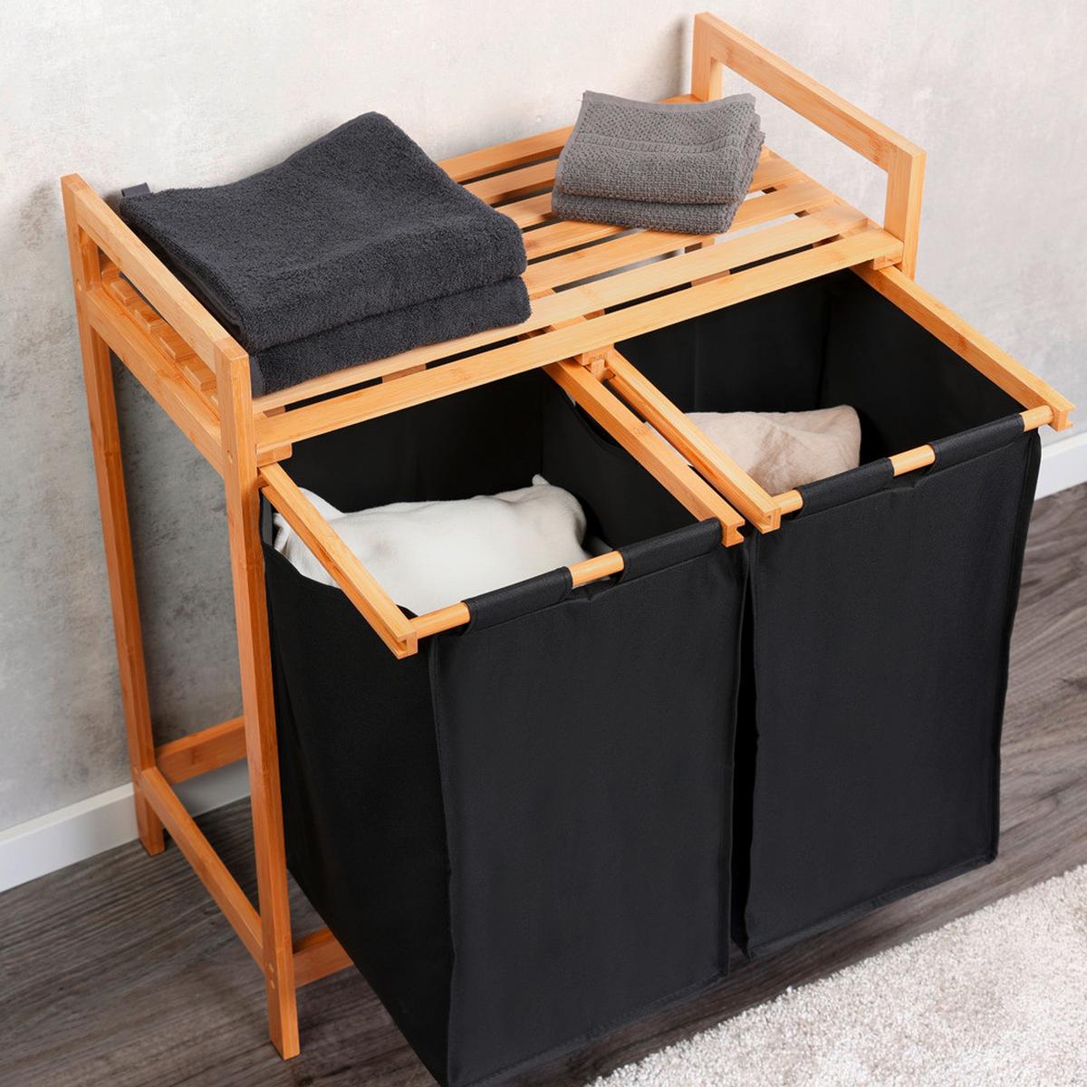 Wäschesammler Sortierfunktion, B: 64 Cm - Schwarz/Braun, Basics, Naturmaterialien/Textil (64/73/33cm) - Kesper