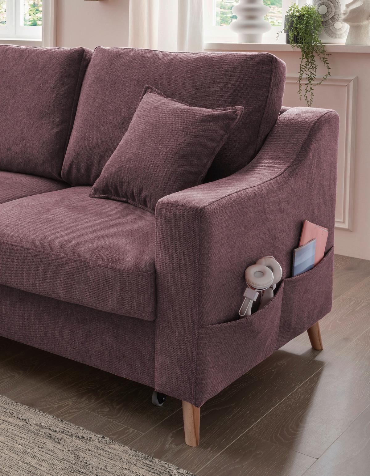 Ecksofa mit Schlaffunktion Valentina mit Kissen Bordeaux - Bordeaux/Naturfarben, KONVENTIONELL, Textil (150/228cm) - P & B