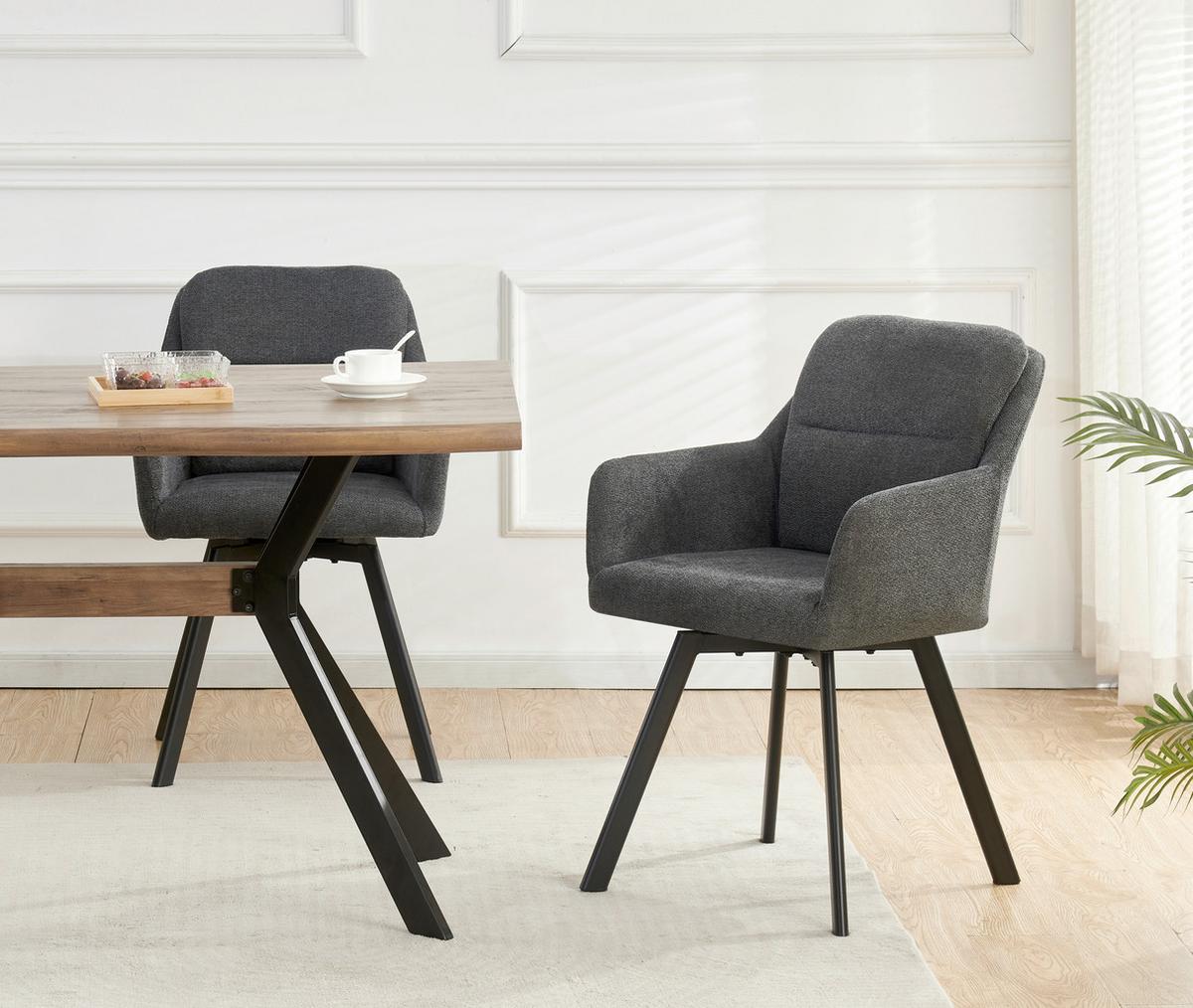 Stuhl-Set Sophie Anthrazit B: 53 cm - Anthrazit/Schwarz, MODERN, Textil/Metall (53/87/62cm) - MID.YOU