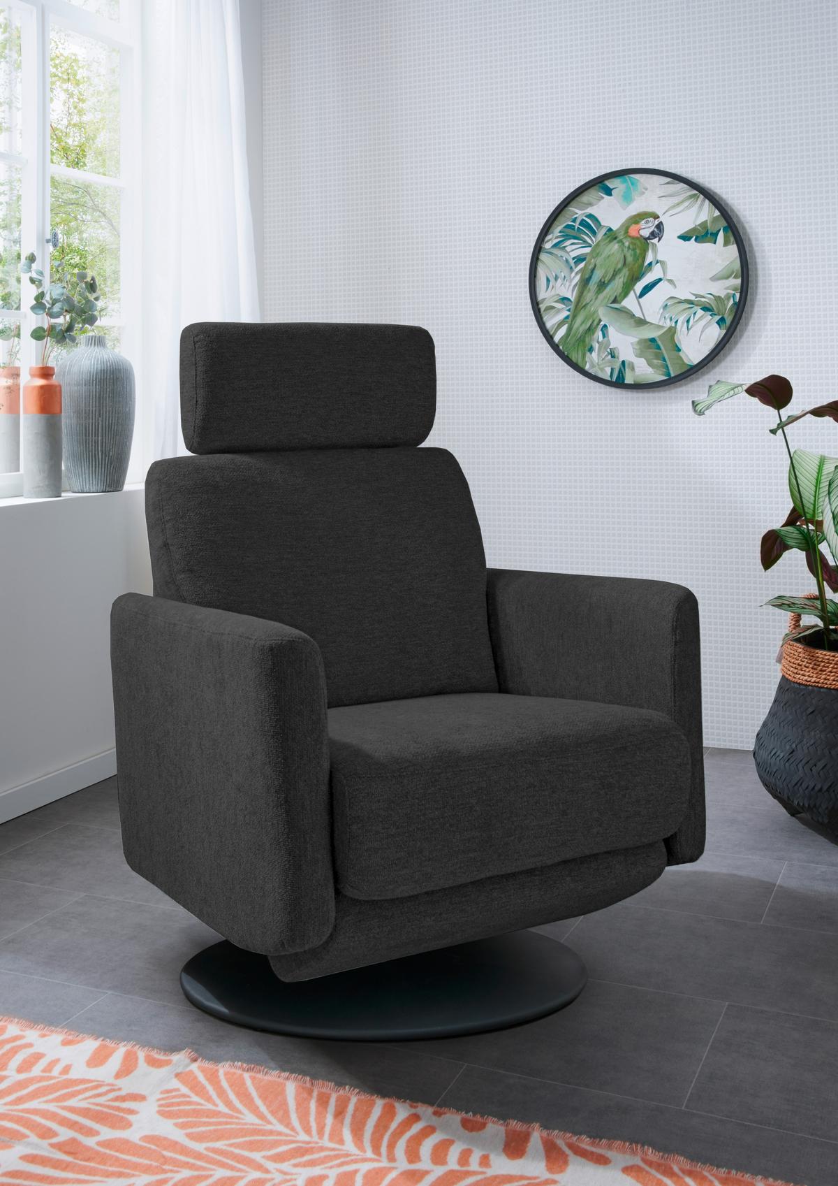 Relaxsessel Centrale T: 87-154 cm, Schwarz - Schwarz, MODERN, Textil (77/105/87-154cm) - Livetastic