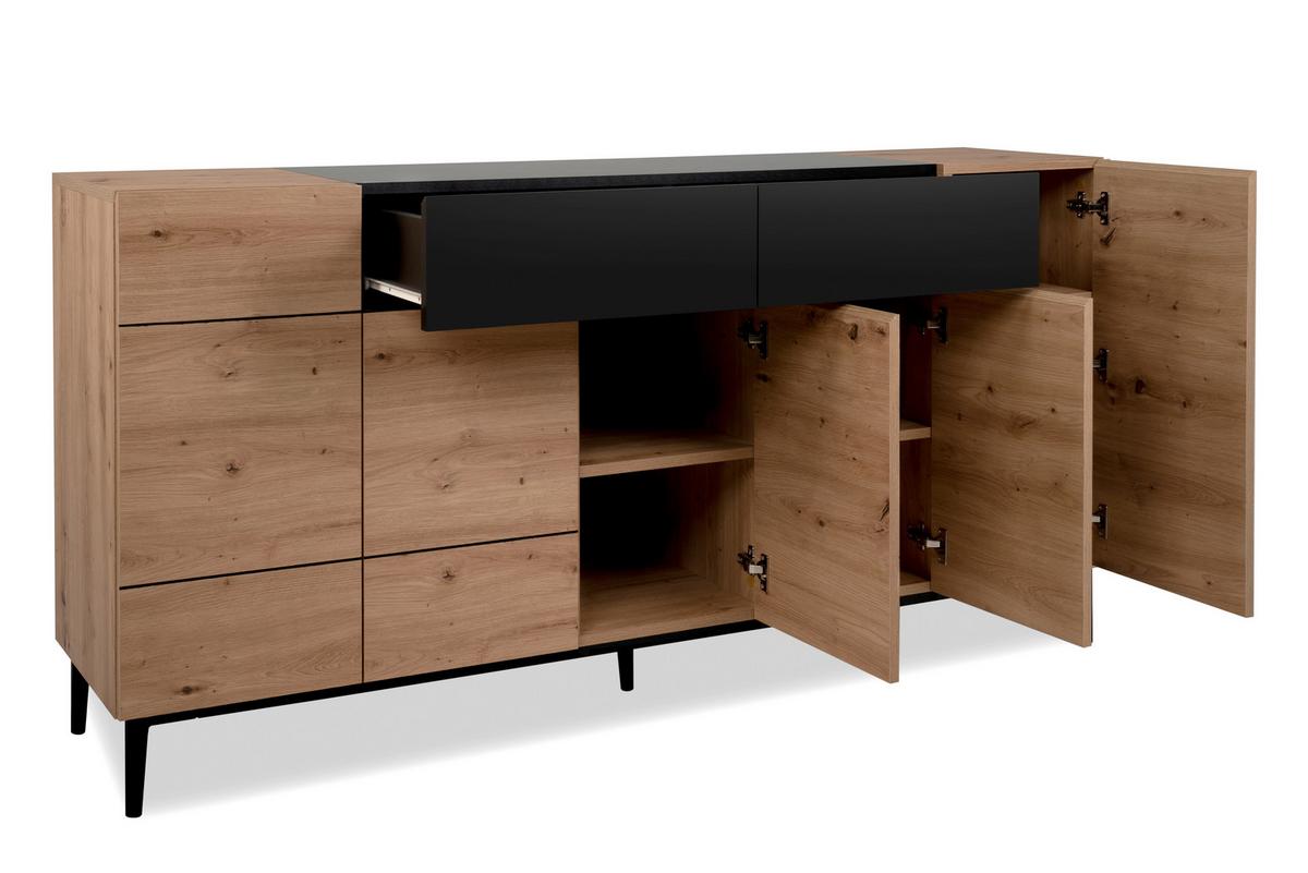 Sideboard Dekor Mit 2 Laden 180 cm Nola 003054 Schwarz - Eichefarben/Schwarz, KONVENTIONELL, Holzwerkstoff (180/90/42cm) - MID.YOU