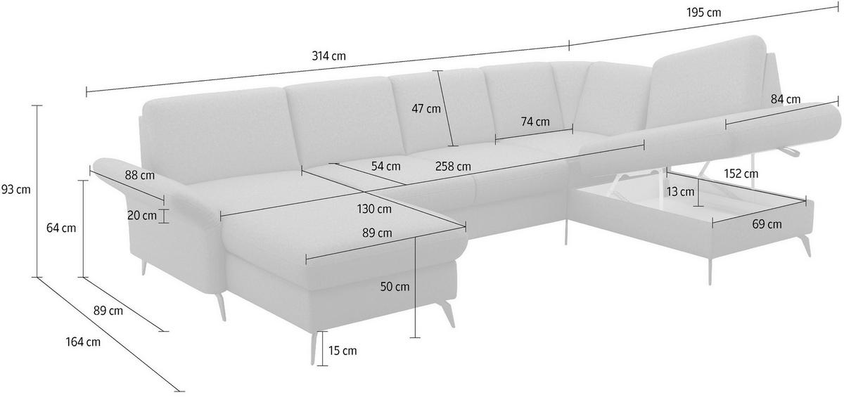 Wohnlandschaft Rochelle Schlammfarben U: 164x314x195cm - Schlammfarben/Schwarz, KONVENTIONELL, Textil (164/314/195cm) - Sit & More