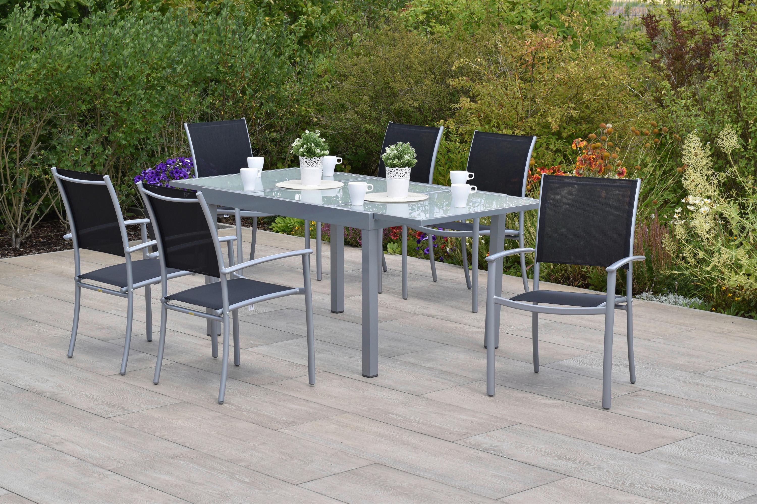 Gartenset Milano - Silberfarben/Schwarz, MODERN, Textil/Metall - Gardenson