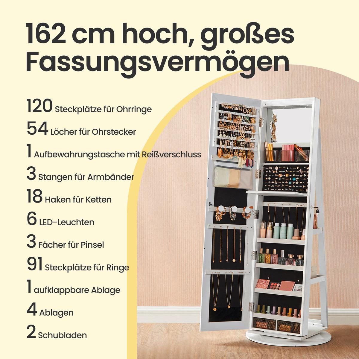Schmuckschrank Weiß B: 54,5 Cm - Weiß, Basics, Glas/Holzwerkstoff (54,5/162/37cm)