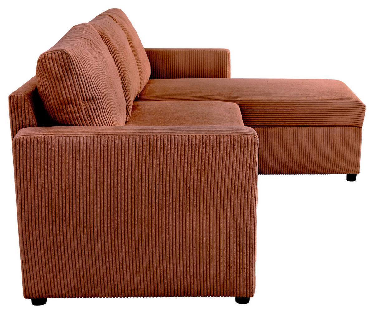 Ecksofa mit Schlaffunktion Paris Terracottacord 215x145cm - Terracotta, Basics, Holz/Holzwerkstoff (215/145cm)