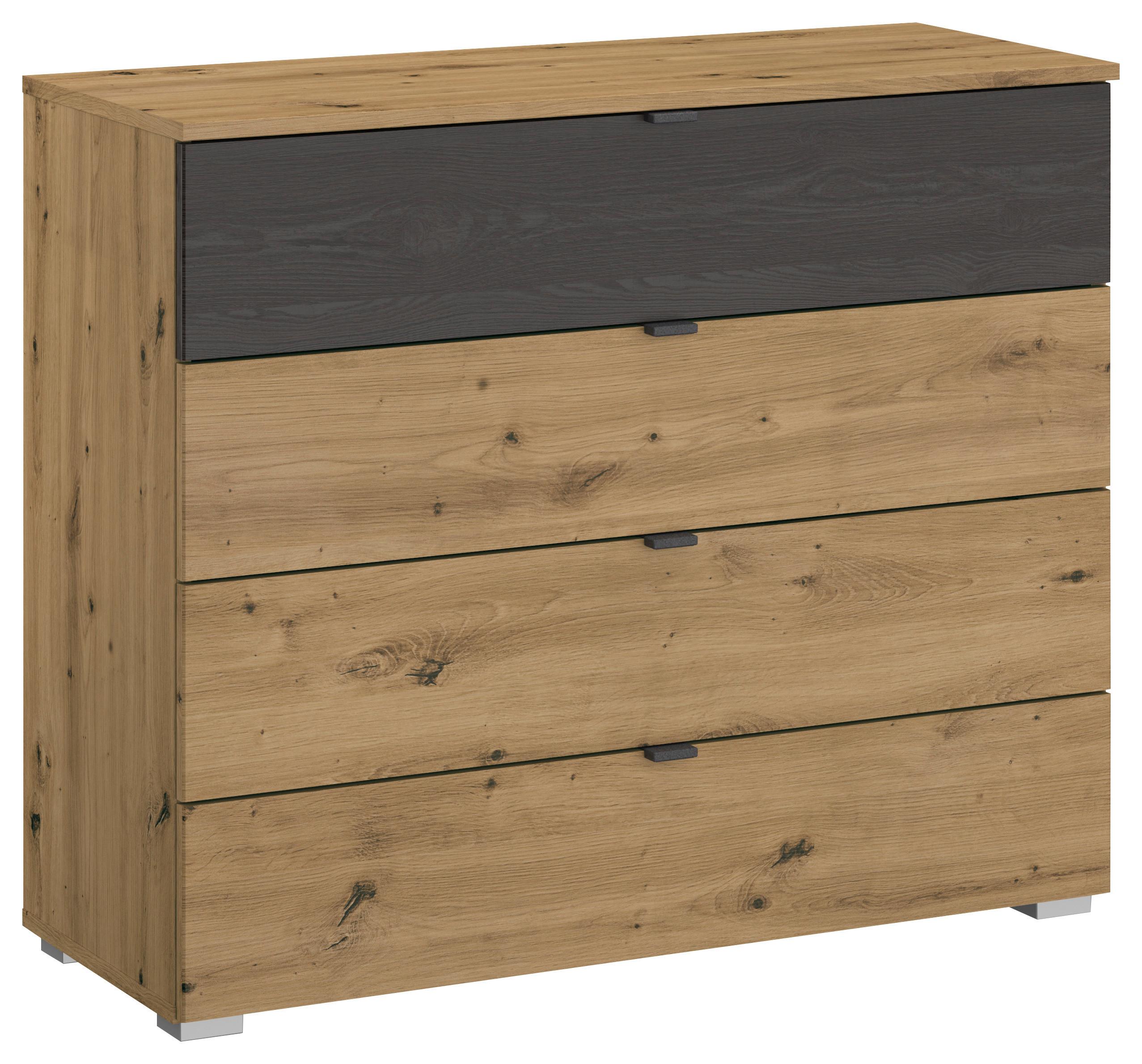 Kommode Apollon Eiche Artisan/Schwarz B: 93 cm - Alufarben/Schwarz, MODERN, Holzwerkstoff (93/81/42cm) - Rauch Möbel
