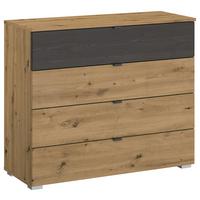 Kommode Apollon Eiche Artisan/Schwarz B: 93 cm - Alufarben/Schwarz, MODERN, Holzwerkstoff (93/81/42cm) - Rauch Möbel