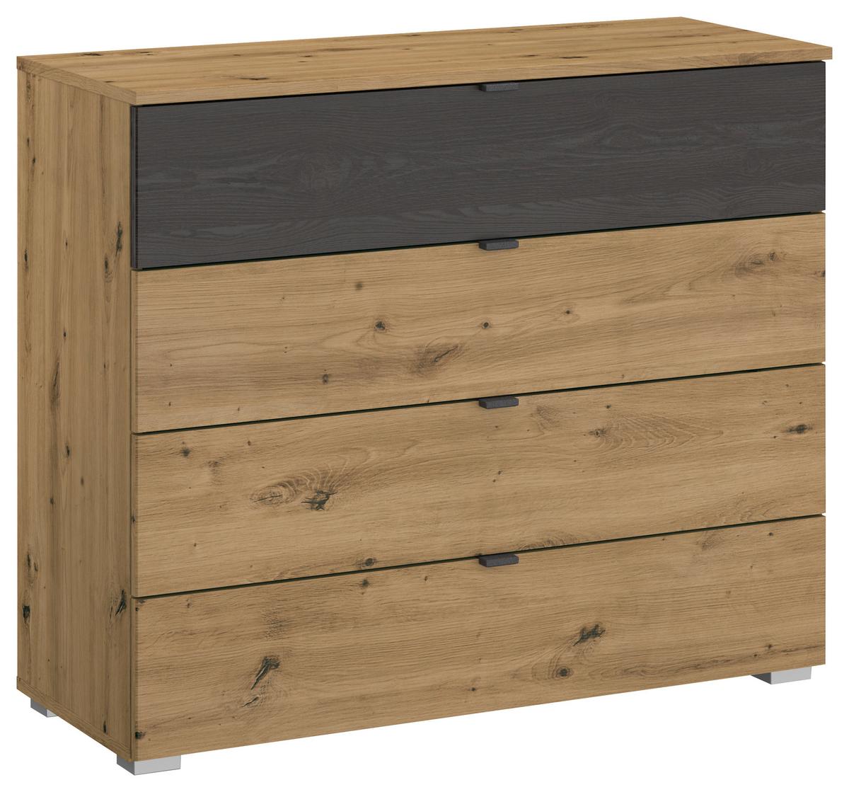 Kommode Apollon Eiche Artisan/schwarz B: 93 Cm - Alufarben/Schwarz, MODERN, Holzwerkstoff (93/81/42cm) - Rauch Möbel
