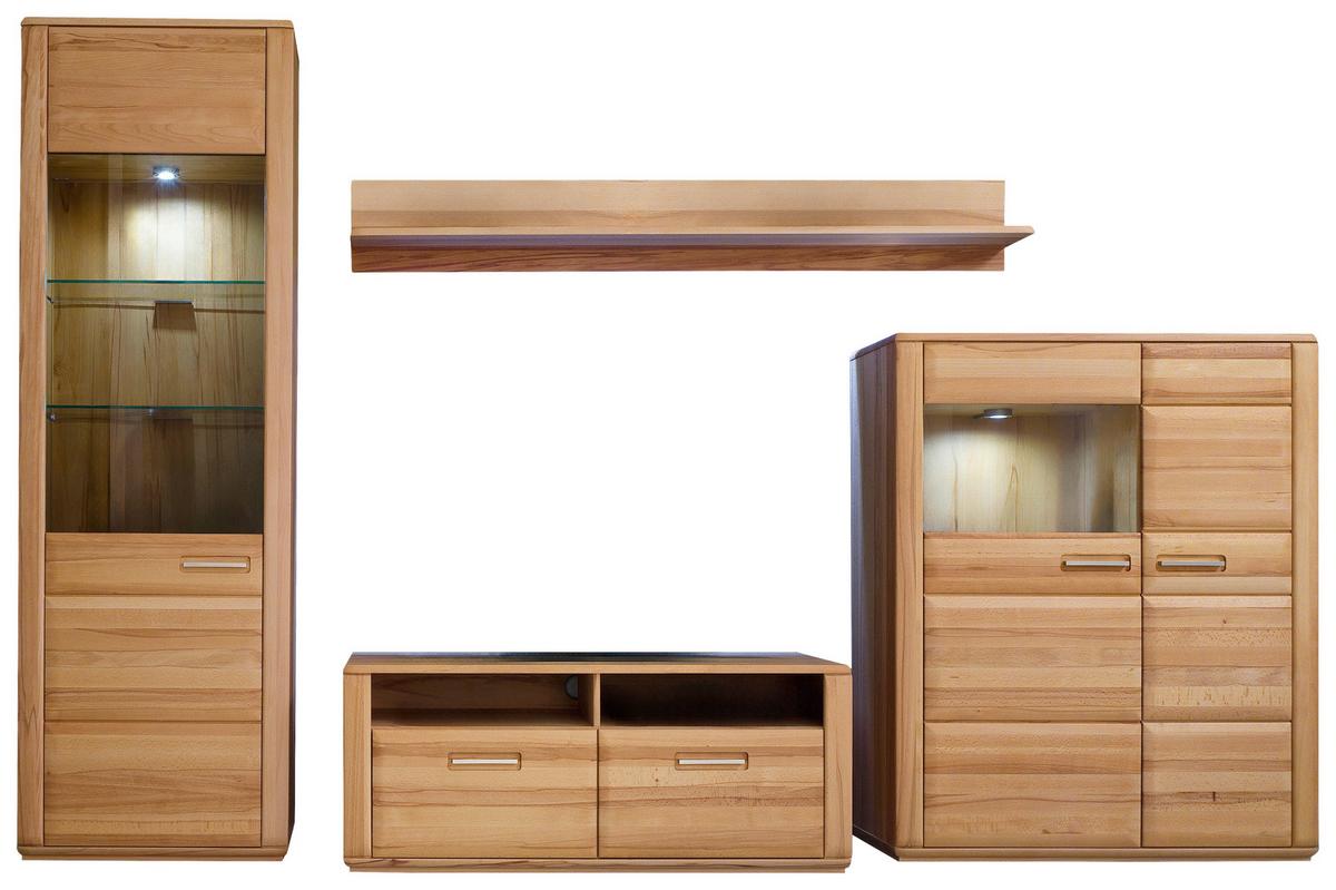 Wohnkombination teilmassiv 4--Teilig. Sena Buchefarben - Buchefarben/Kernbuche, Design, Glas/Holz (319/209/51cm) - Livetastic