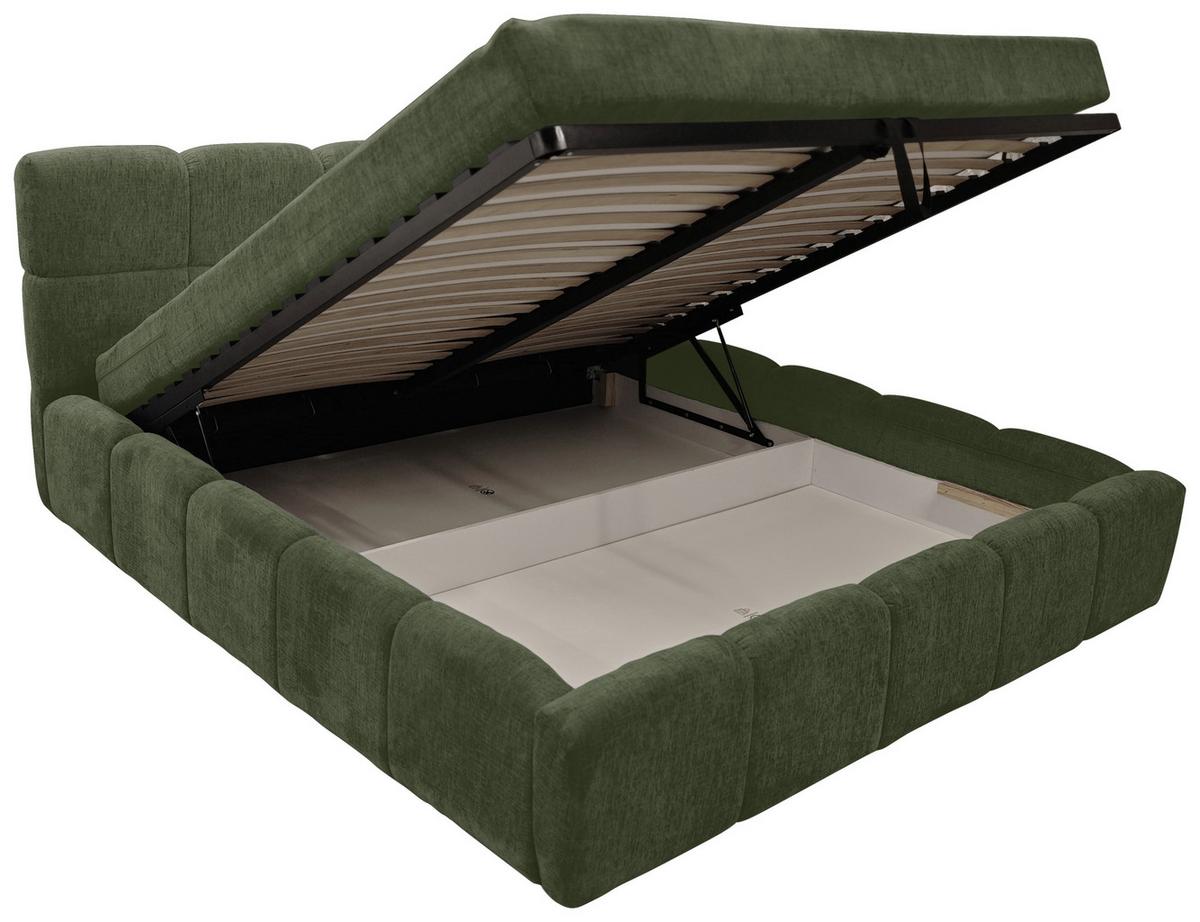 Polsterbett Noe Grün, Lf: 180x200 cm - Schwarz/Grün, Trend, Textil/Metall (180ml)